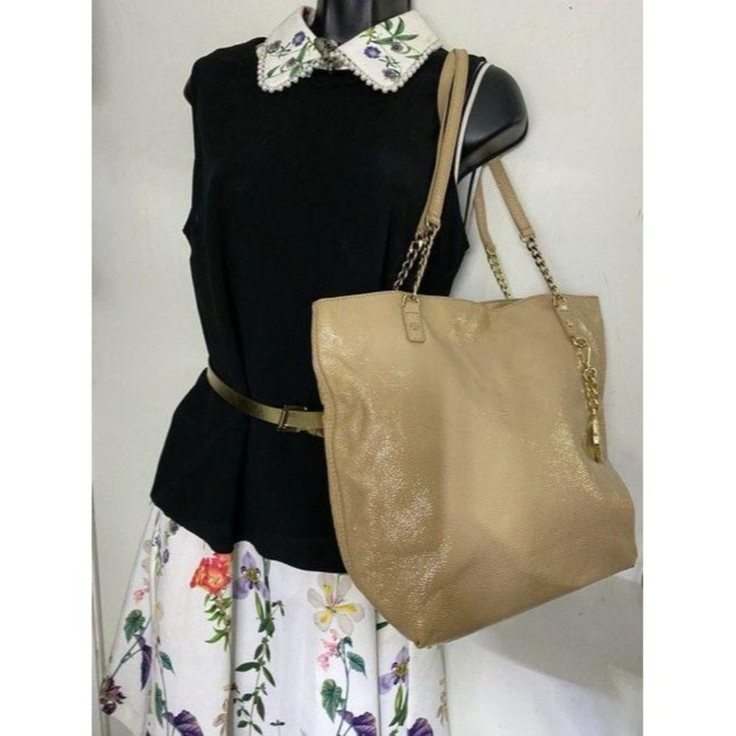 michael kors shopping tan patent leather tote