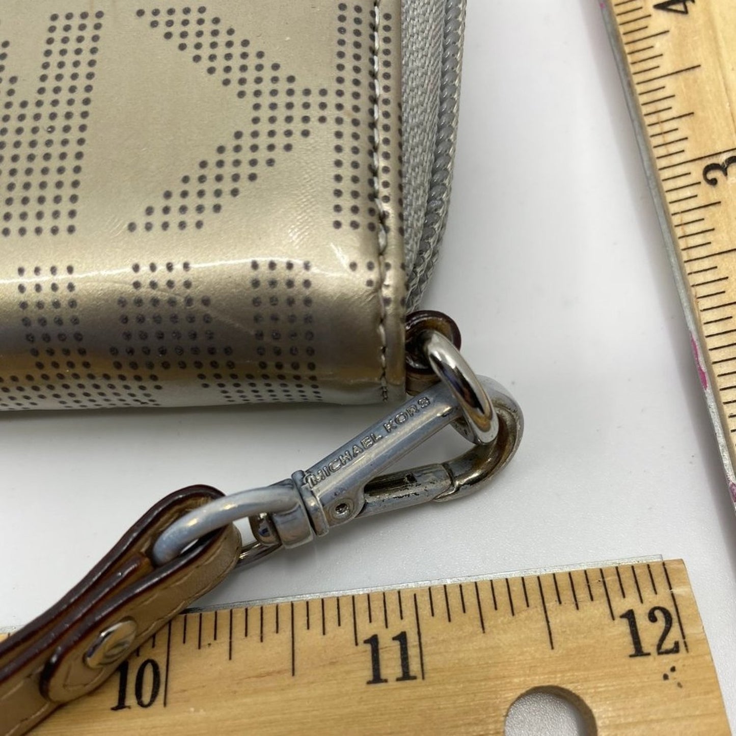 Michael Kors Silver Leather Zipper Wallet