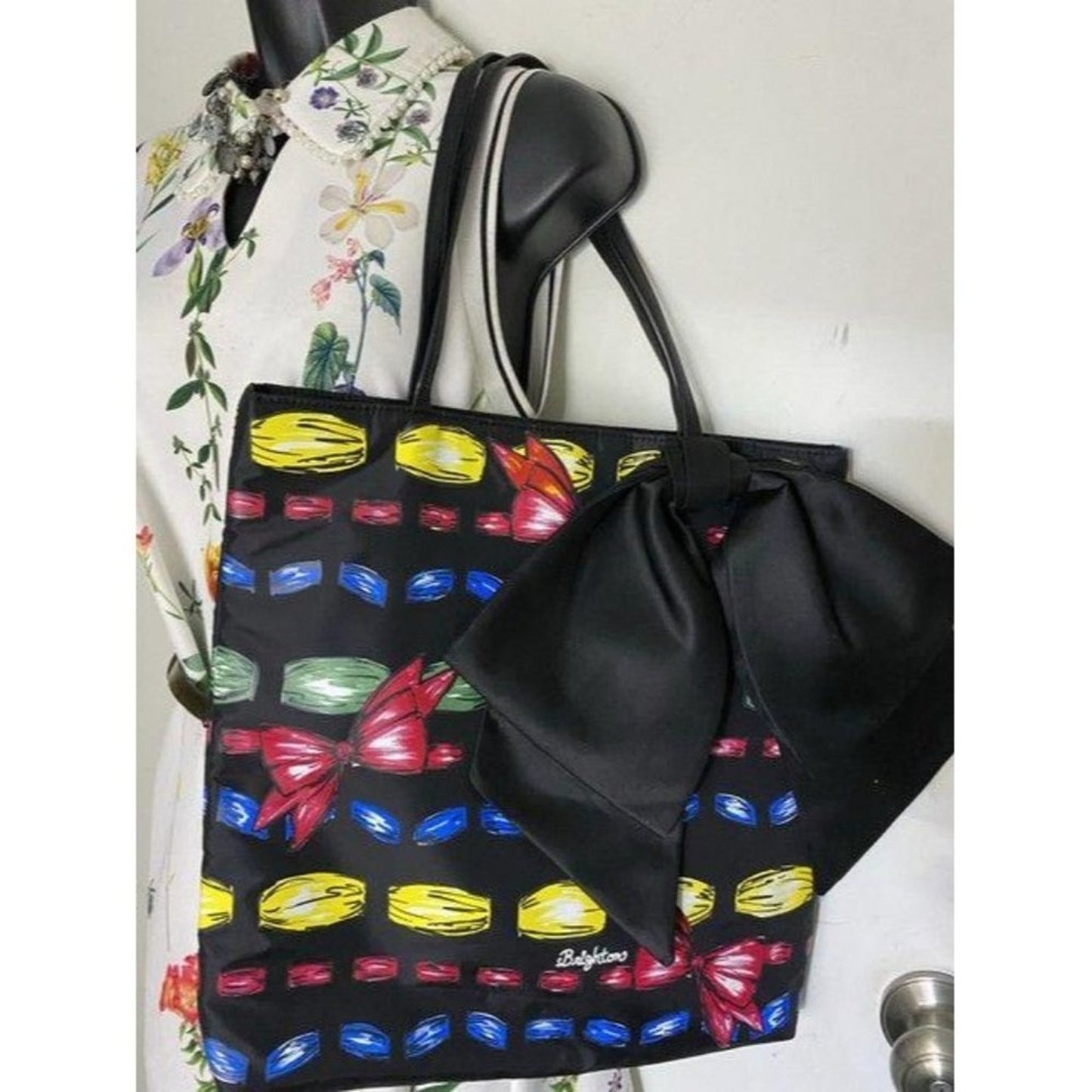 brighton bag black with multicolor nylon tote