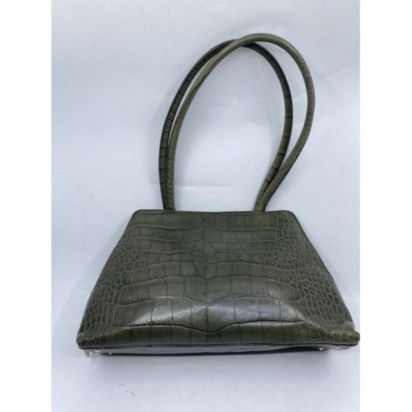 Furla Croco Embossed Bowler Green Leather Shoulder Bag