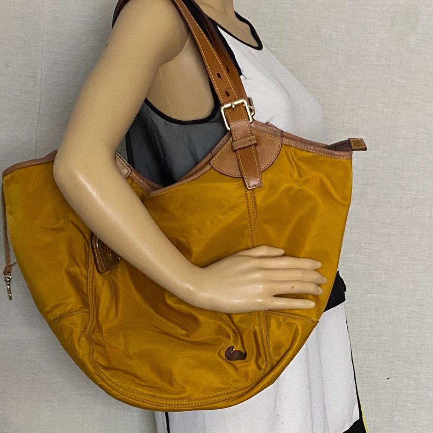Dooney & Bourke XL Yellow Brown Nylon Shoulder Bag