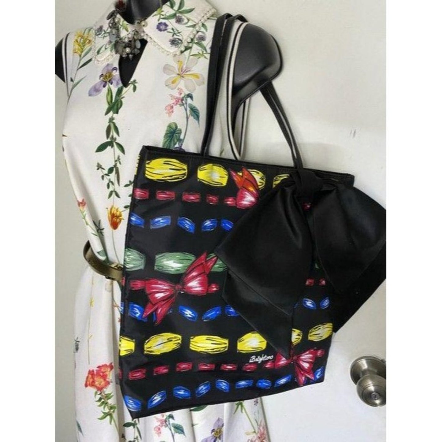 brighton bag black with multicolor nylon tote
