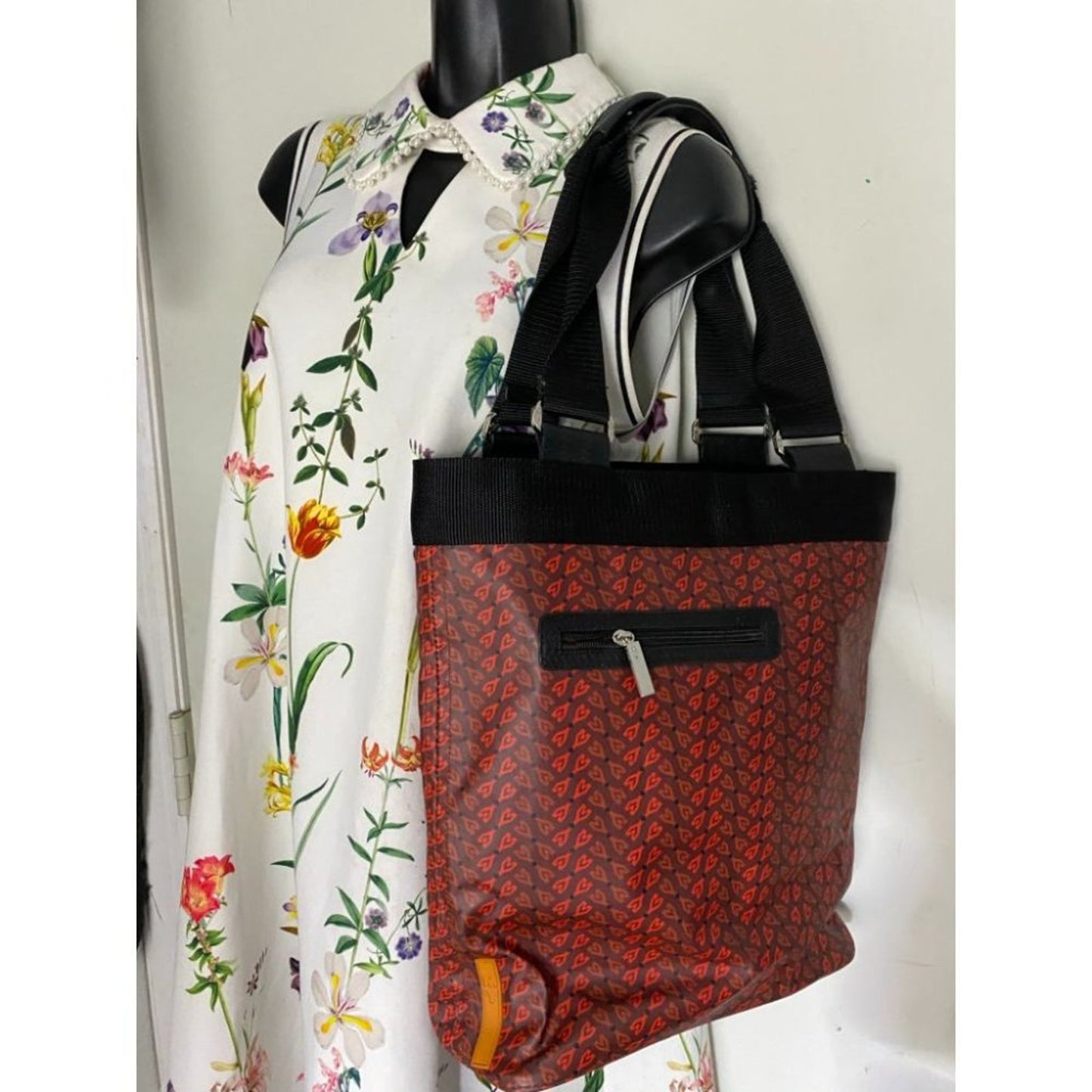 Oilcloth Orange Brown Large Nylon Tote Bag