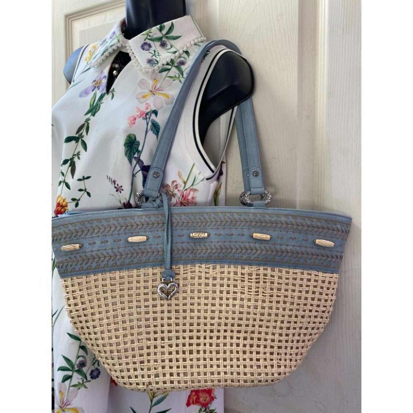 Brighton Blue Beige Faux Leather Shoulder Bag