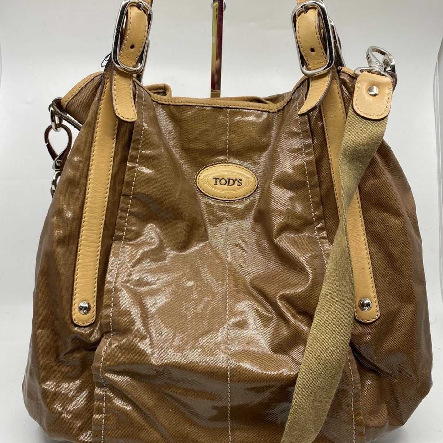 TOD’S Large Laminated Fabric Tote Bag W/ Strap