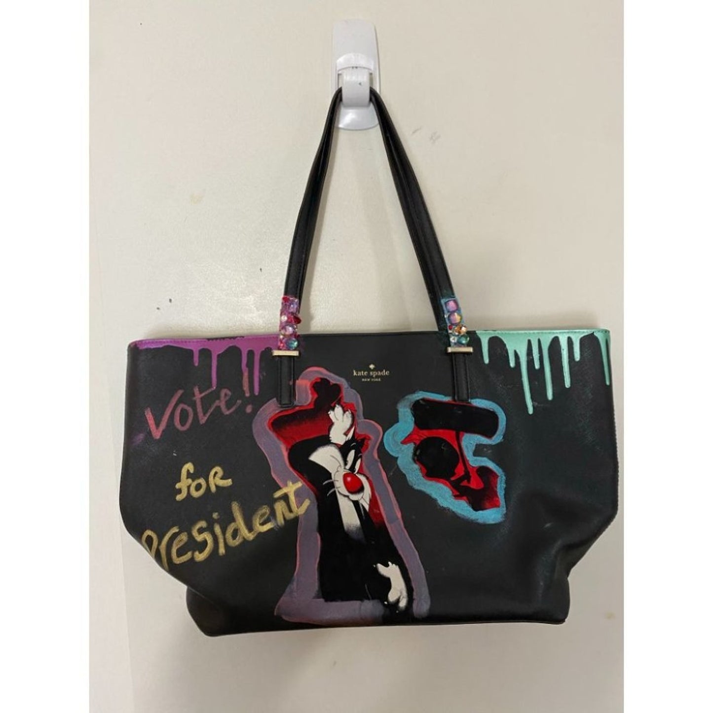 KATE SPADE Black Purple Green Leather Shoulder Bag