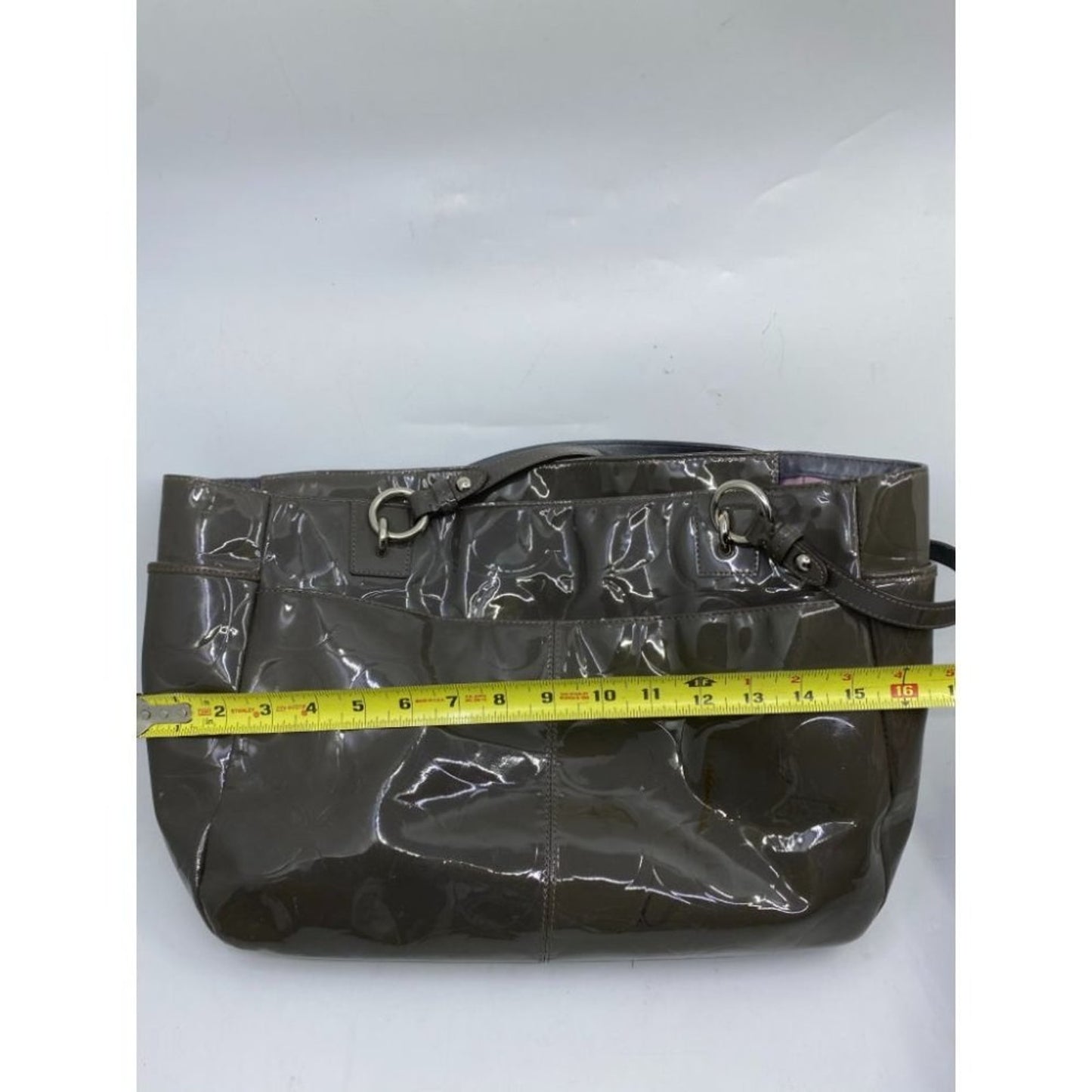 Coach Patent Leather Olive Green Shoulder Bag LG