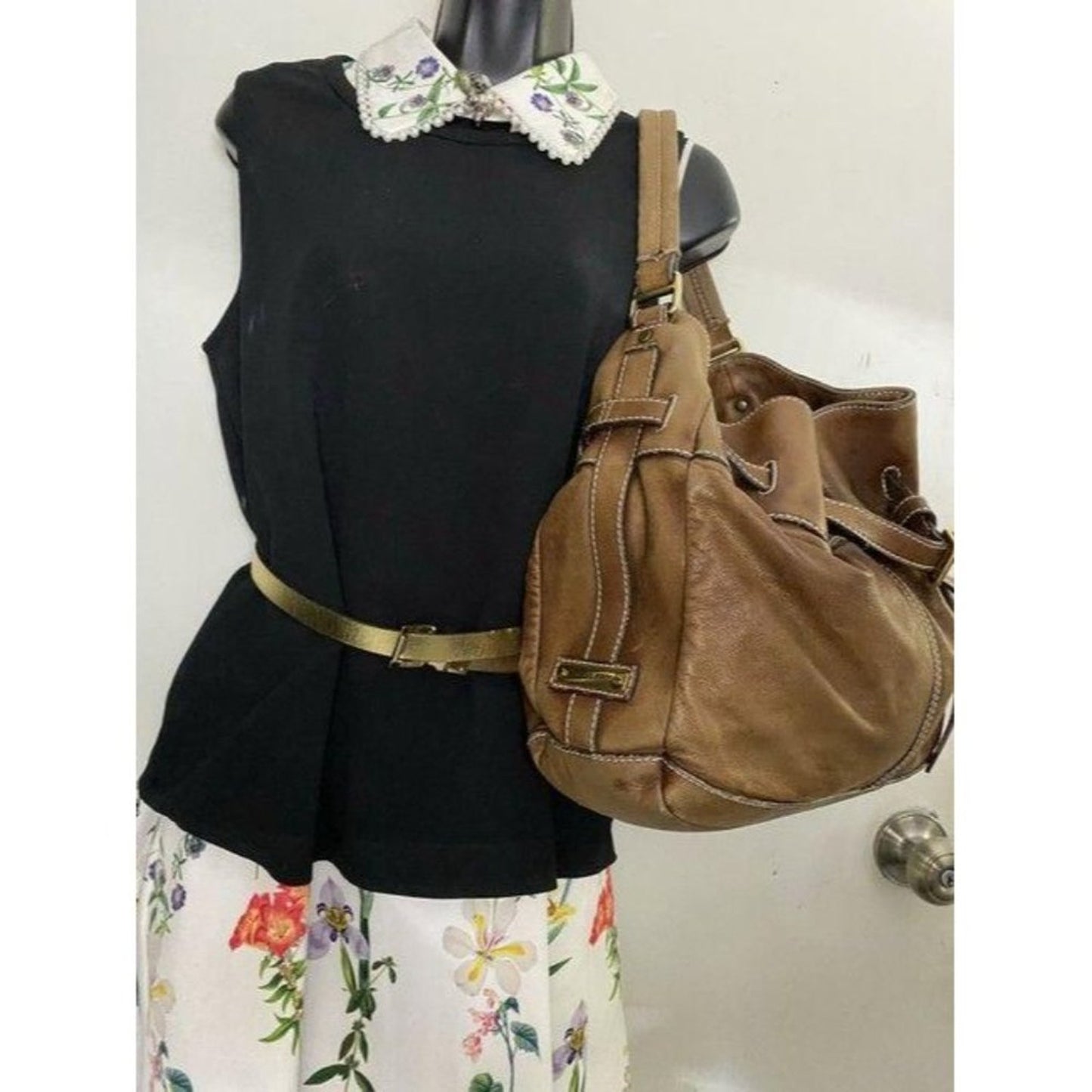 burberry vintage classic brown leather hobo bag