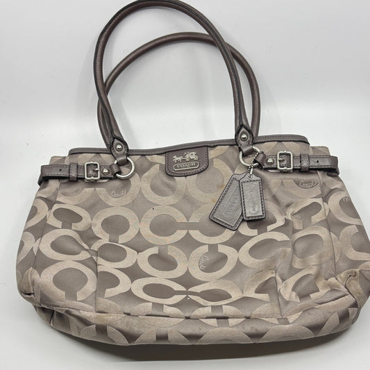 Coach Beige and Brown Signature Shoulder Bag