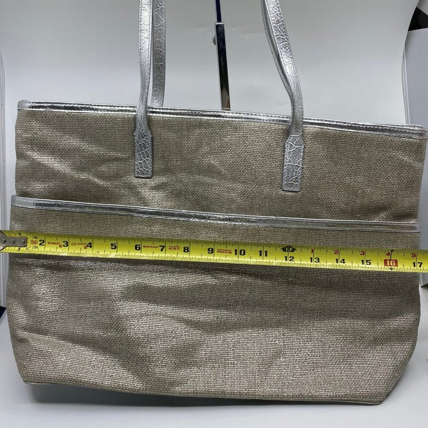 Michael Kors M Tan Interwoven Canvas Shoulder Bag