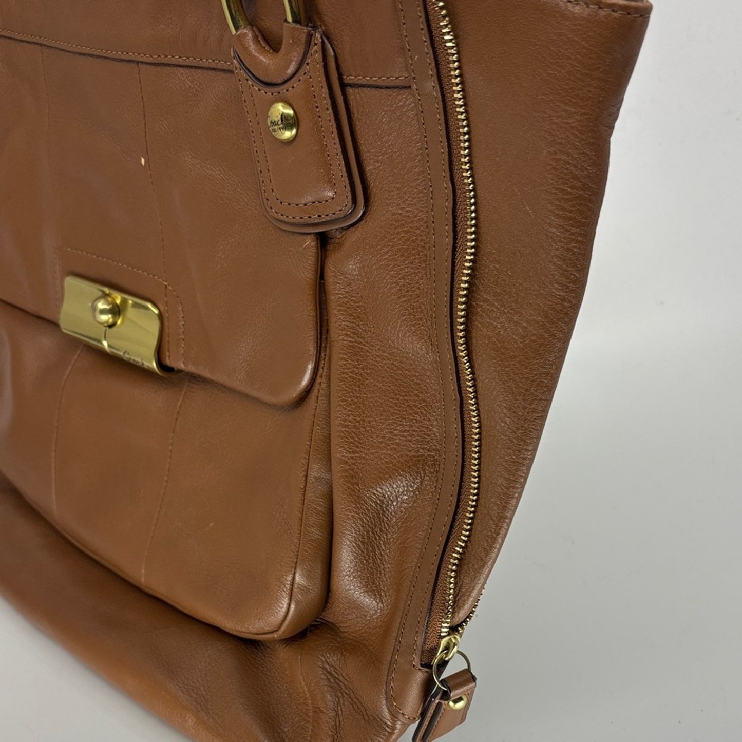 Coach Tan Leather Shoulder Bag with Gold Accents