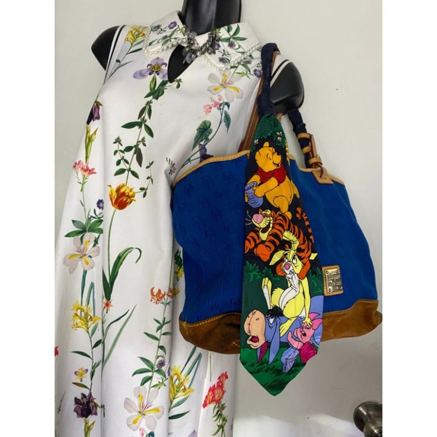 Dooney & BOURKE Blue Brown Large Fabric Tote Bag