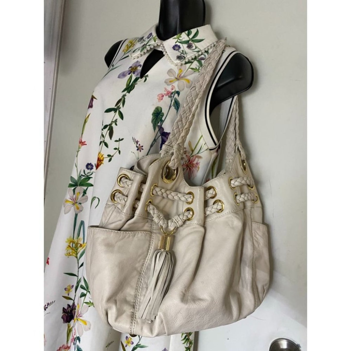Michael Kors Lamb Leather Cream Shoulder Bag LG/MD