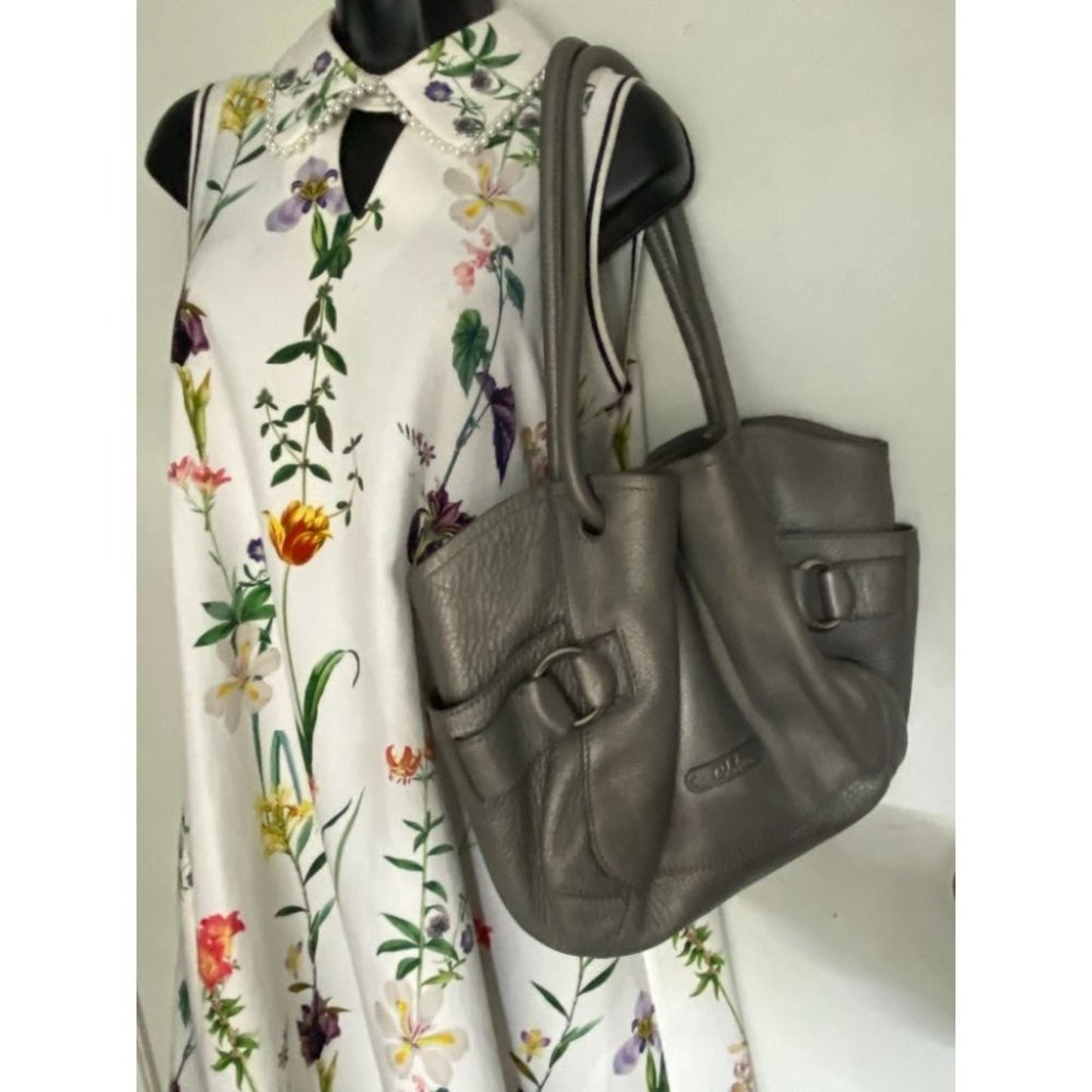 COLE HAAN Gray Large Leather Tote/ Shoulder Bag