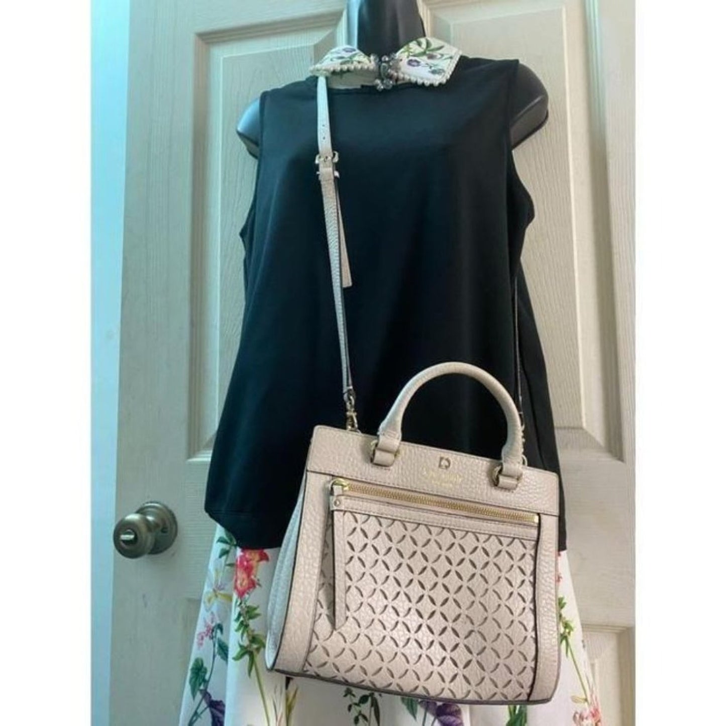kate spade medium handbag w strap white leather cr
