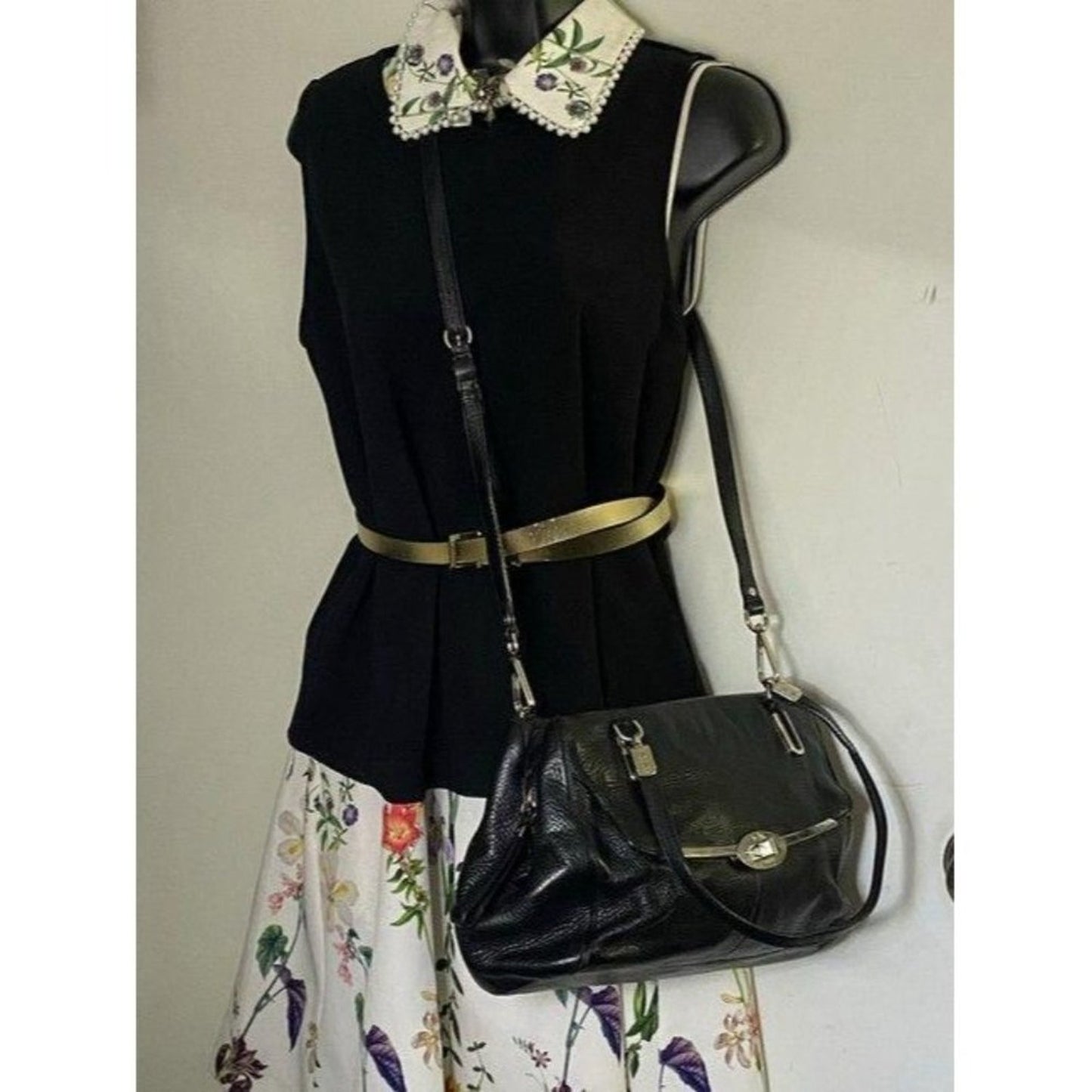 coach large black leather cross body bag