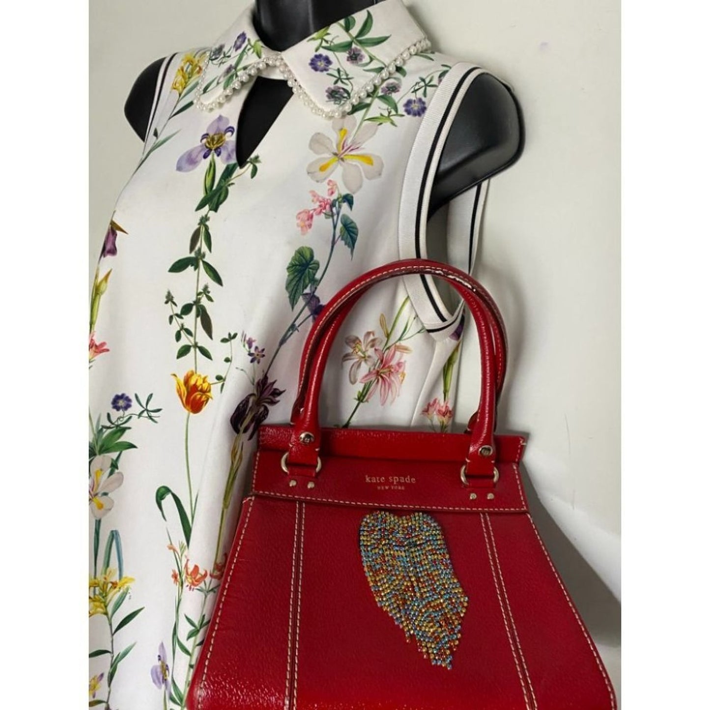 KATE SPADE Red Leather Hand Bag Customized W/Heart