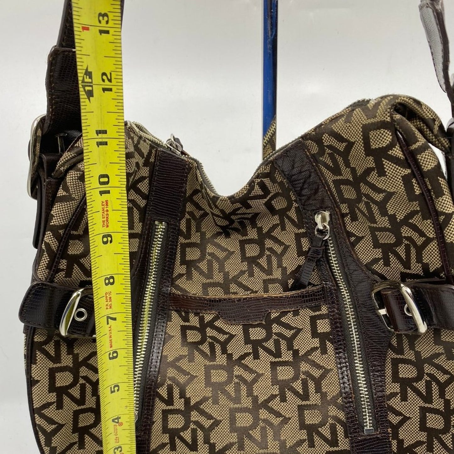 DKNY Brown Tan All Over Logo Fabric Hobo Bag