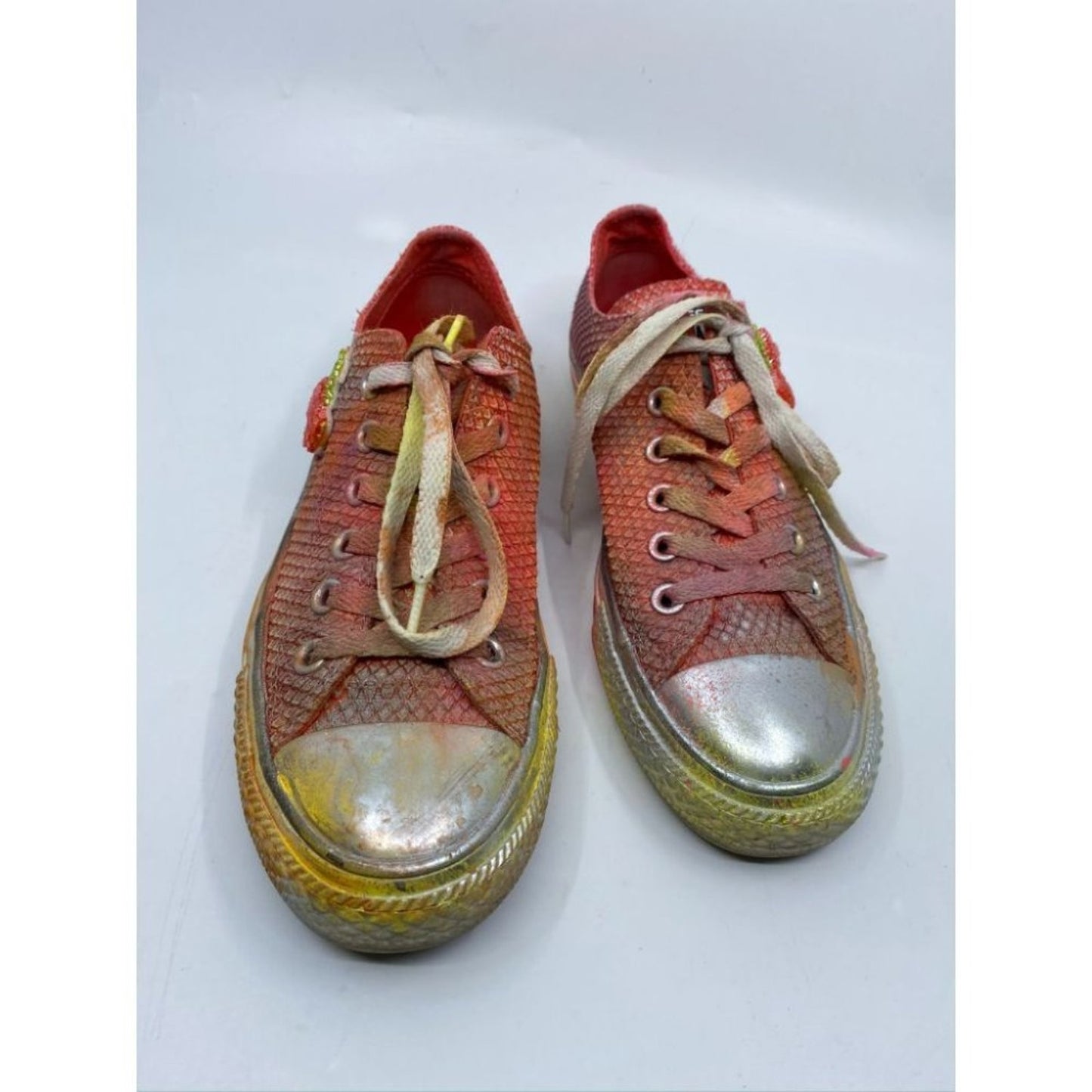 Converse Sneakers Customized Orange Silver Size 7