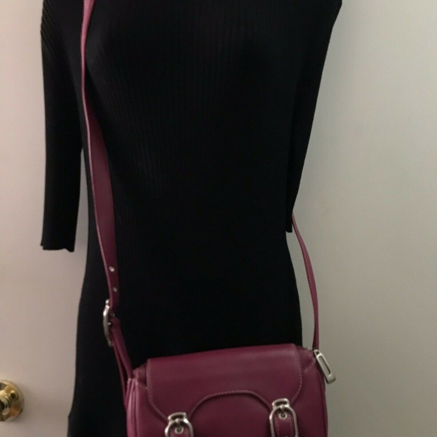 COLE HAAN Small Magenta Leather Crossbody Bag