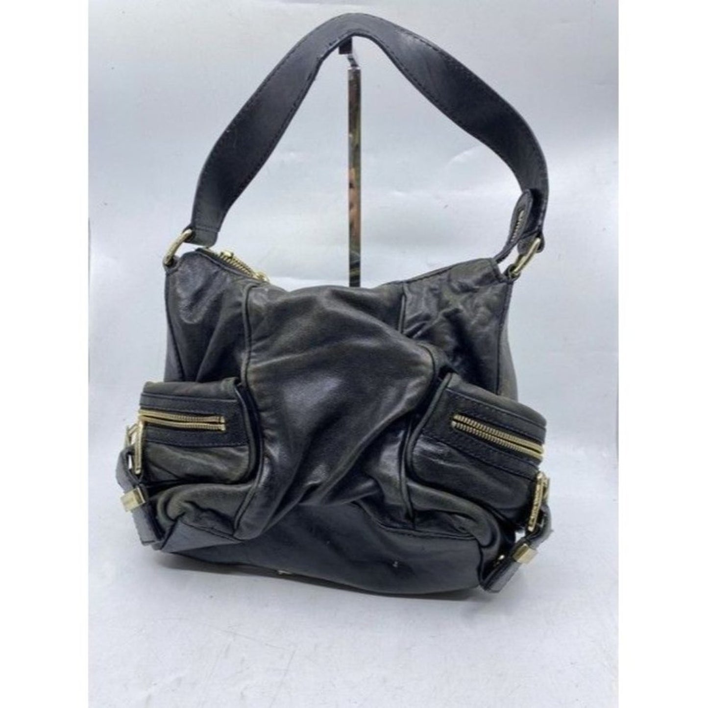 Michael Kors Side Zippers Blkack Leather Shoulder