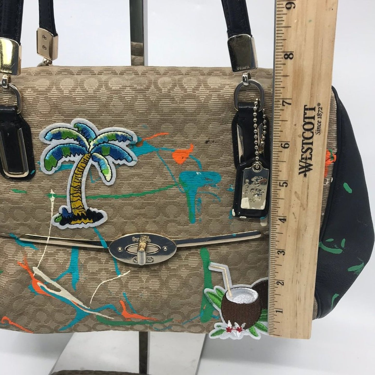 COACH Customized Tan Black Fabric Shoulder Bag