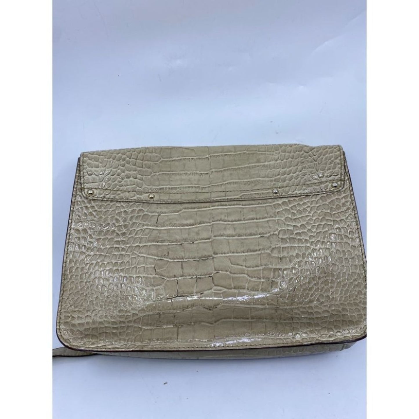 KATE SPADE Tan Patent Croc Embossed Messenger Bag