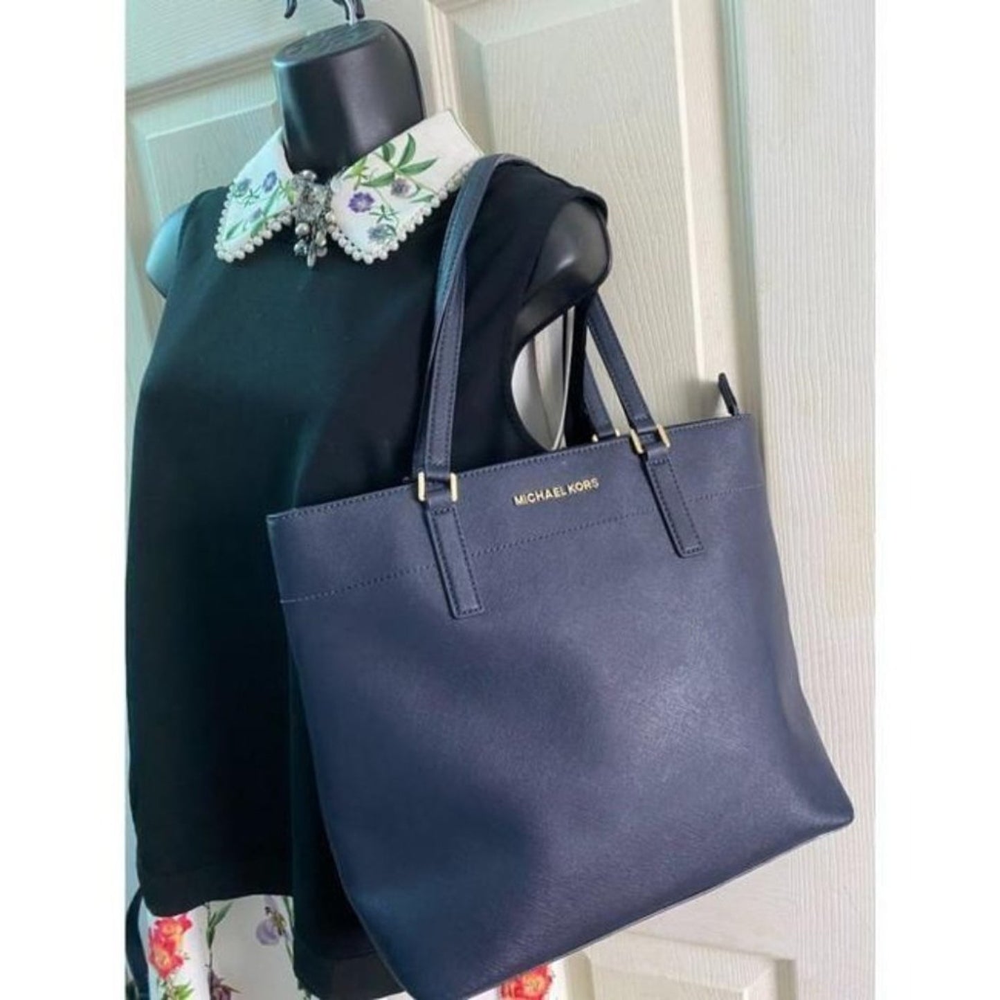 MICHAEL KORS Navy Saffiano Leather Jet Set Tote
