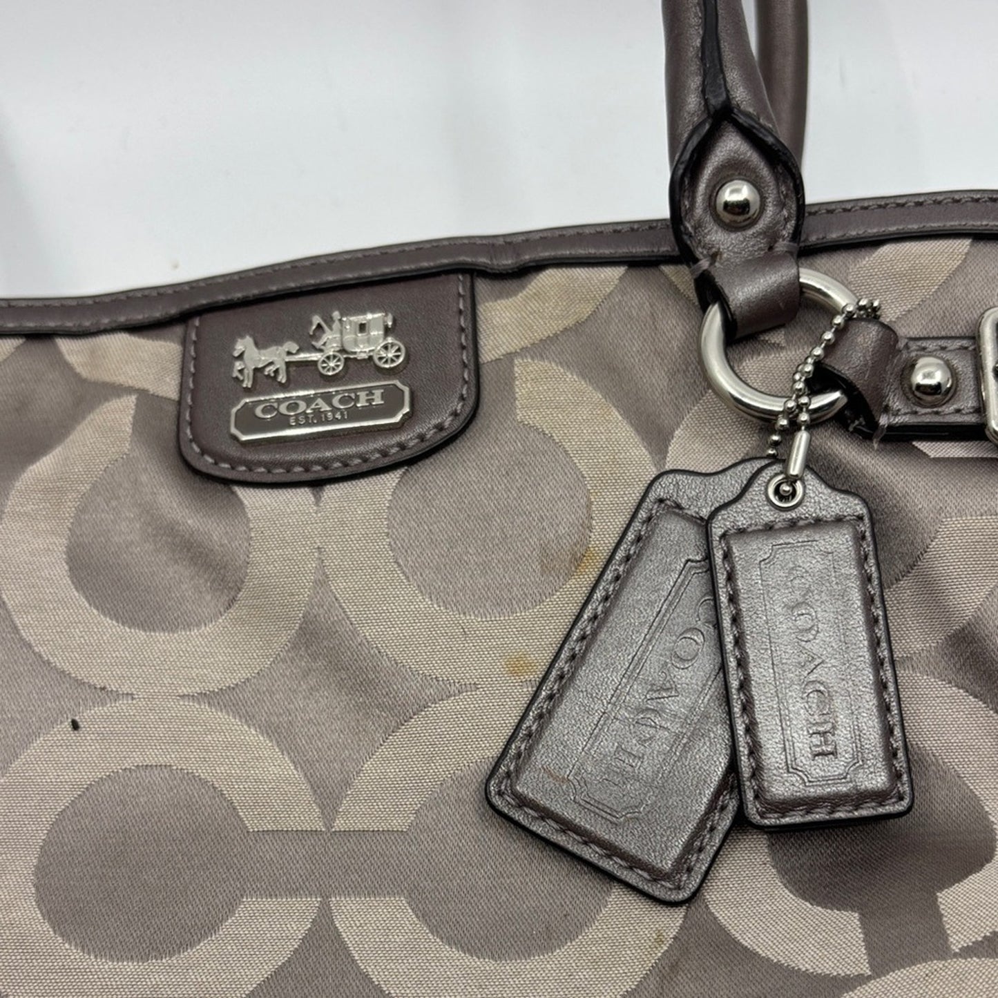 Coach Beige and Brown Signature Shoulder Bag