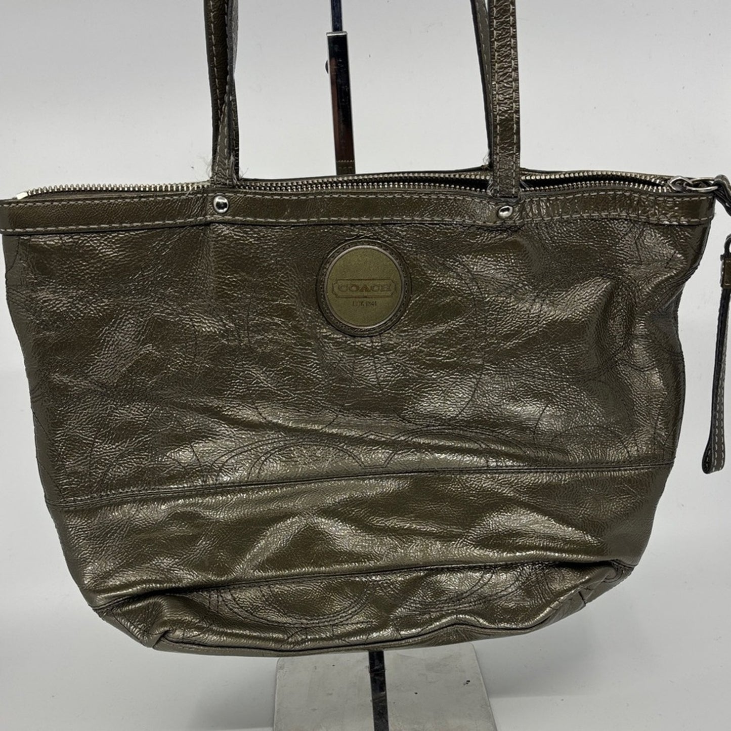 Coach Metallic Olive Leather Tote