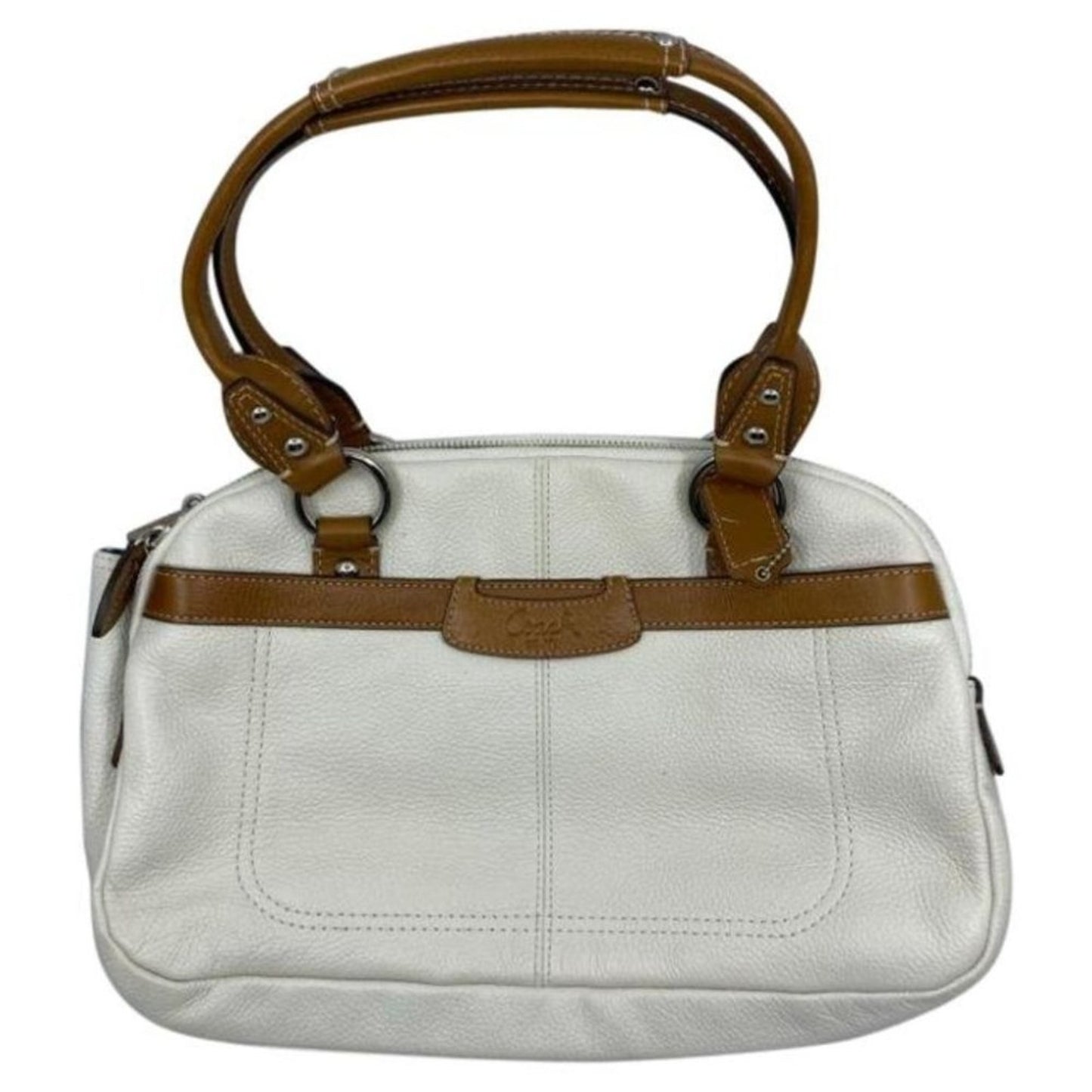 Coach Leather Medium Size White Brown Shoulder Bag
