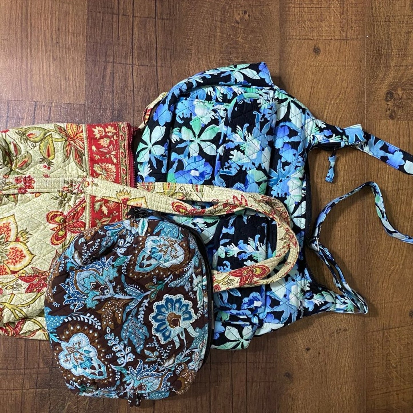Lot of 3 Unbranded Floral Fabric Quilted Bags