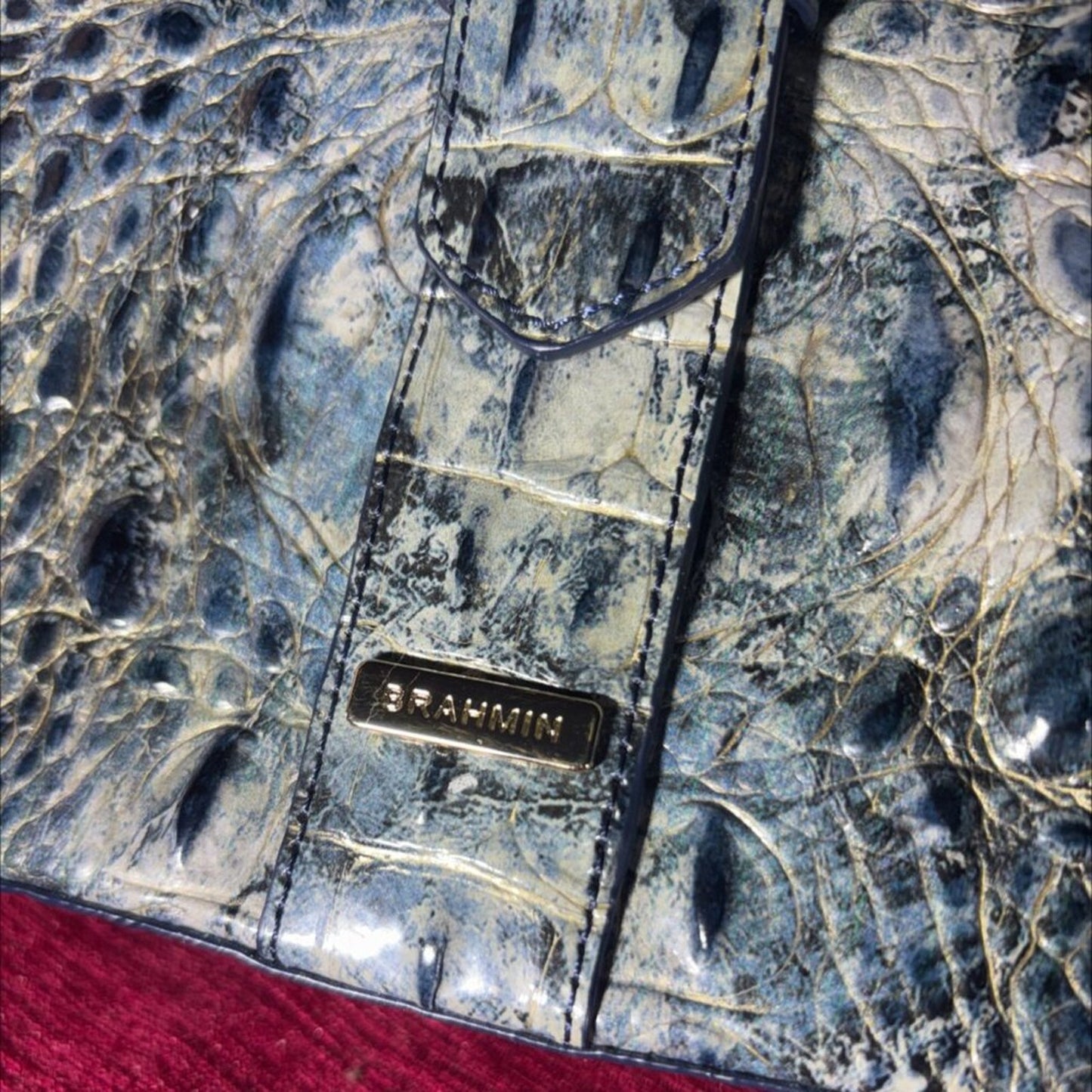 NWOT Brahmin Blue Crocodile Embossed Leather Bucket Bag