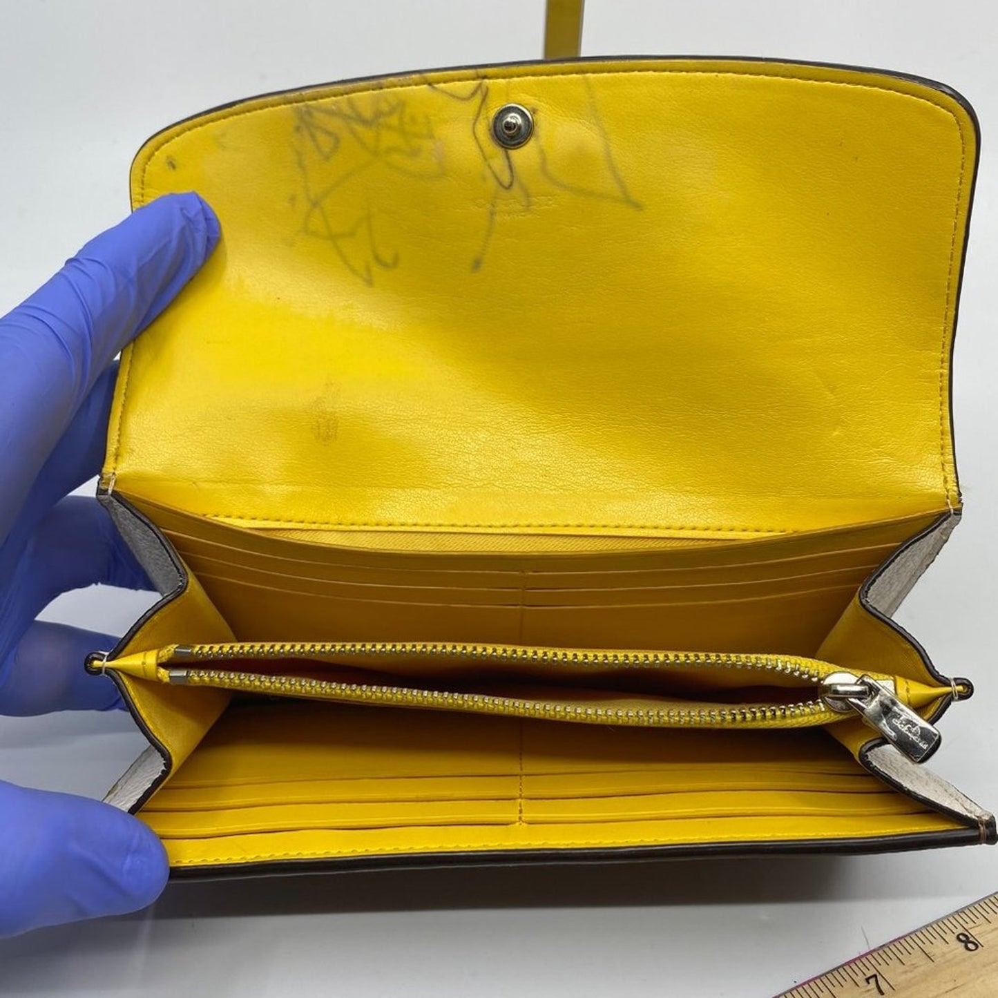 Coach Yellow White Grain Leather Wallet