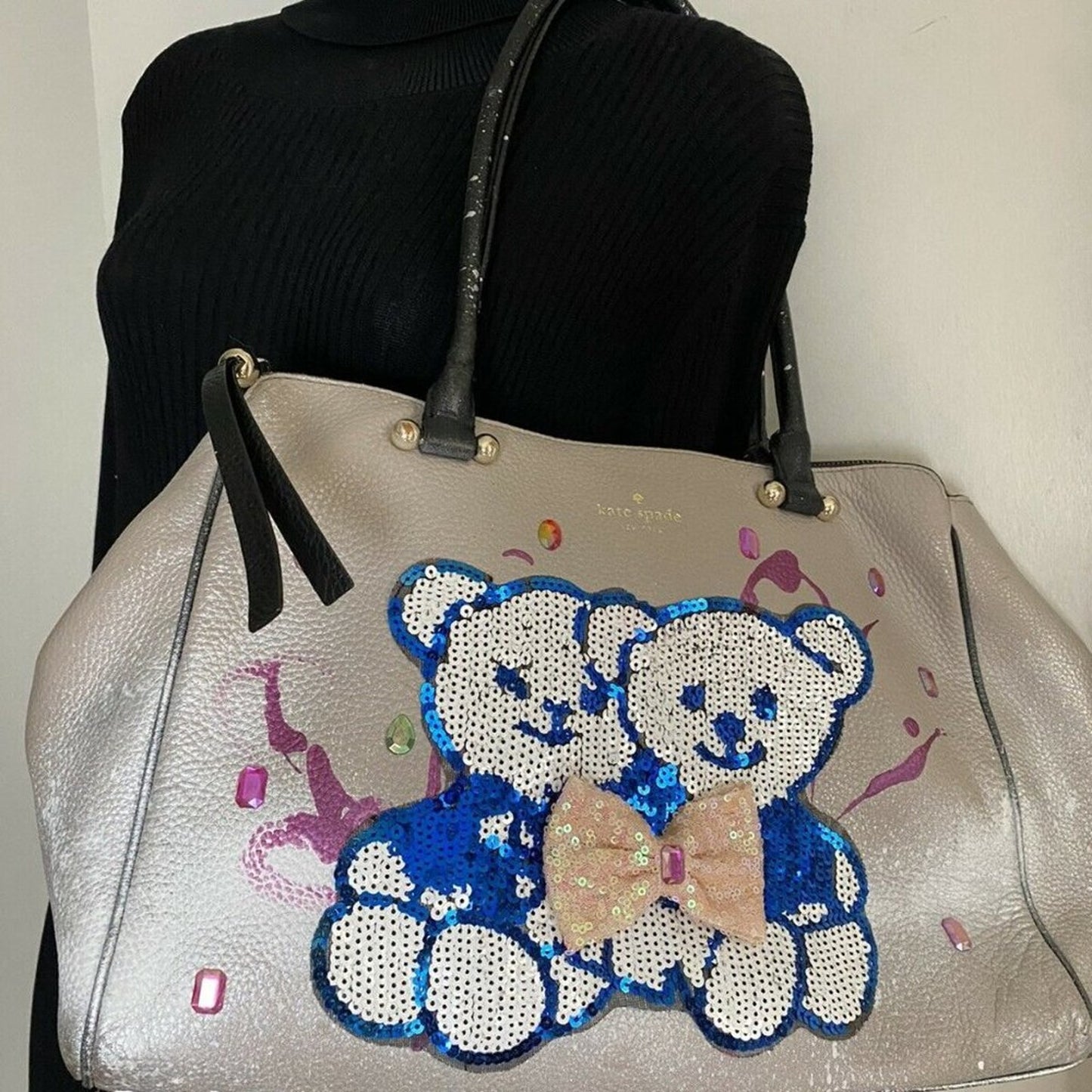 Kate Spade Large Leather Tote Customized With Bear