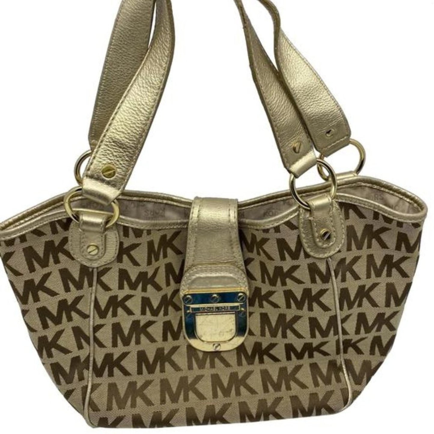 Michael Kors Medium Brown/Gold Fabric Shoulder Bag