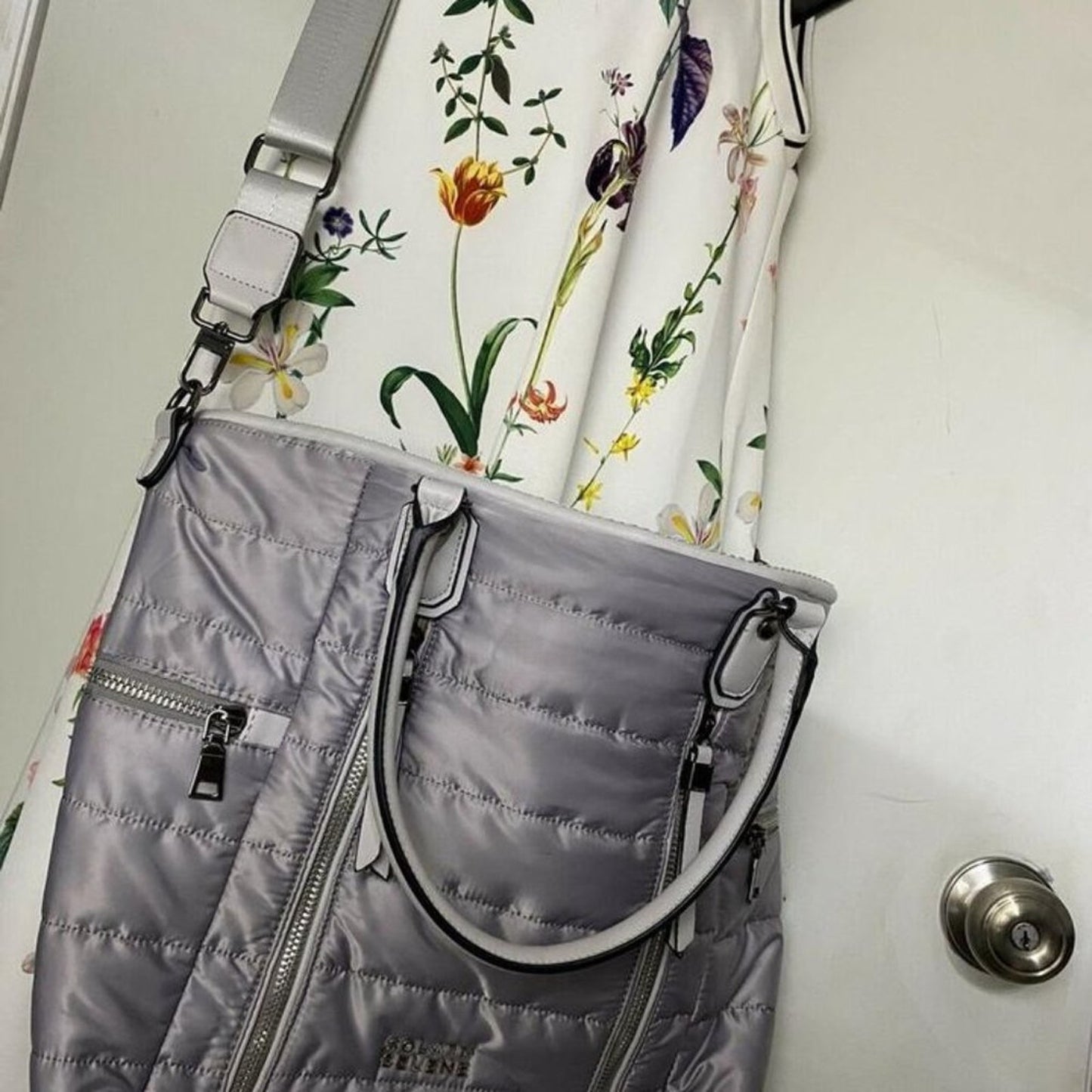 SOL & SELENE Quilted Gray Fabric Cross Body Bag