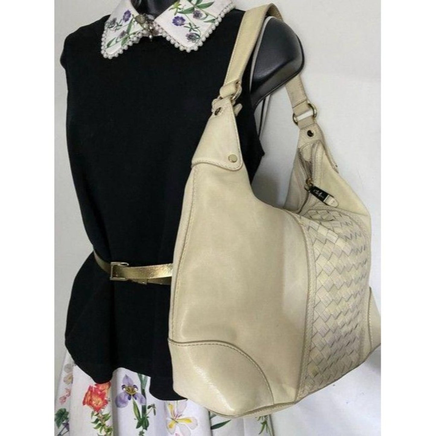 cole haan xl cream leather shoulder bag