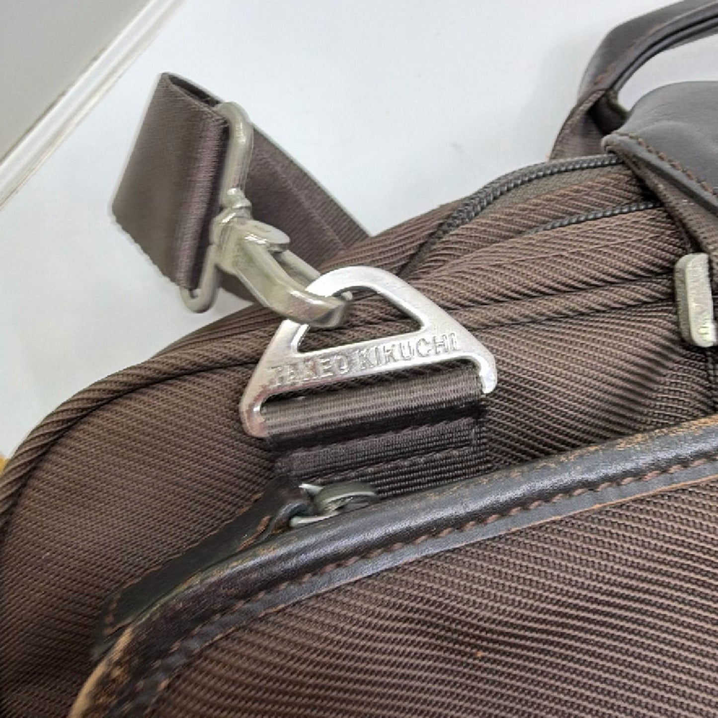 Takeo Kikuchi Brown Nylon Leather Briefcase Bag