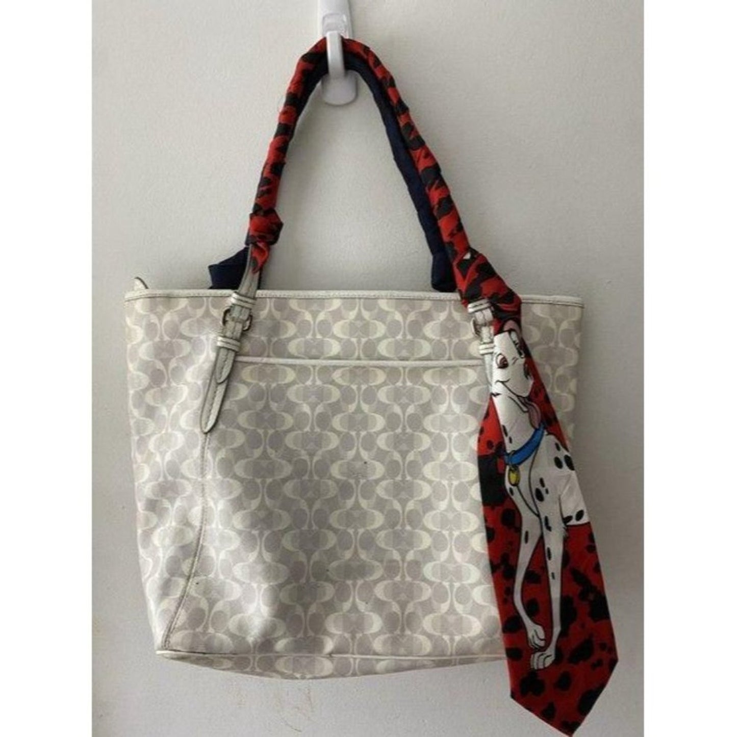 coach w customized w tie sash cream tan tote