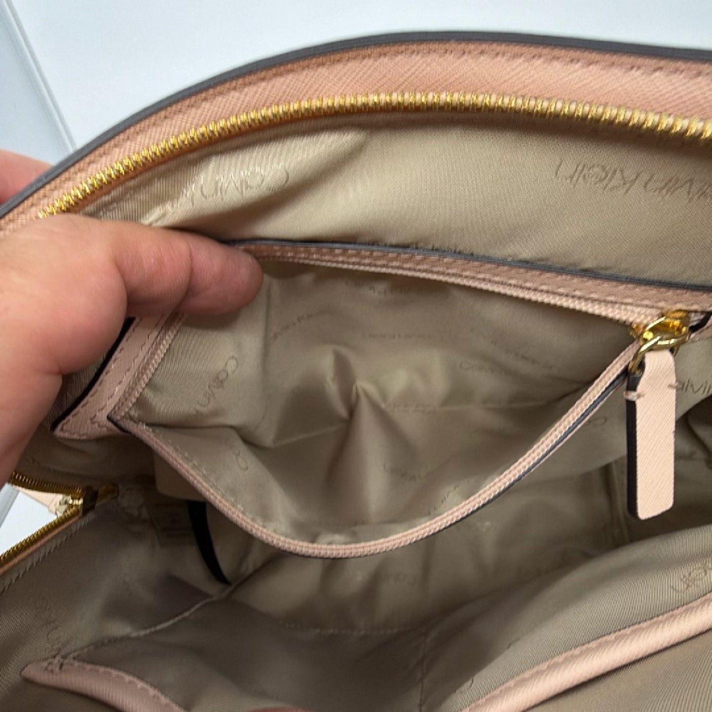 Calvin Klein Structured Satchel Pink Saffiano Handbag
