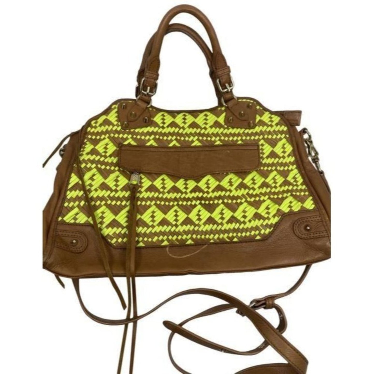 rebecca minkoff woven neon leather cross body bag