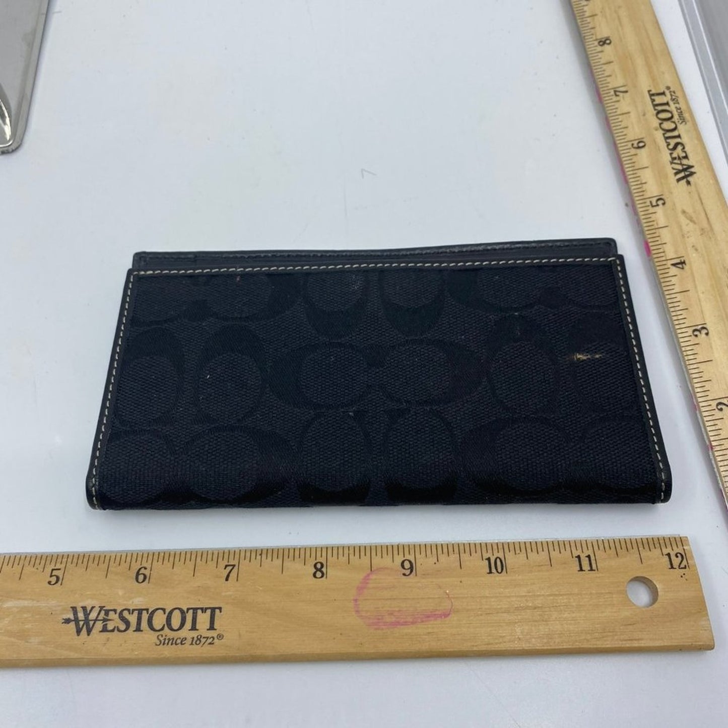 COACH Black C Signature Leather Dual fold Wallet