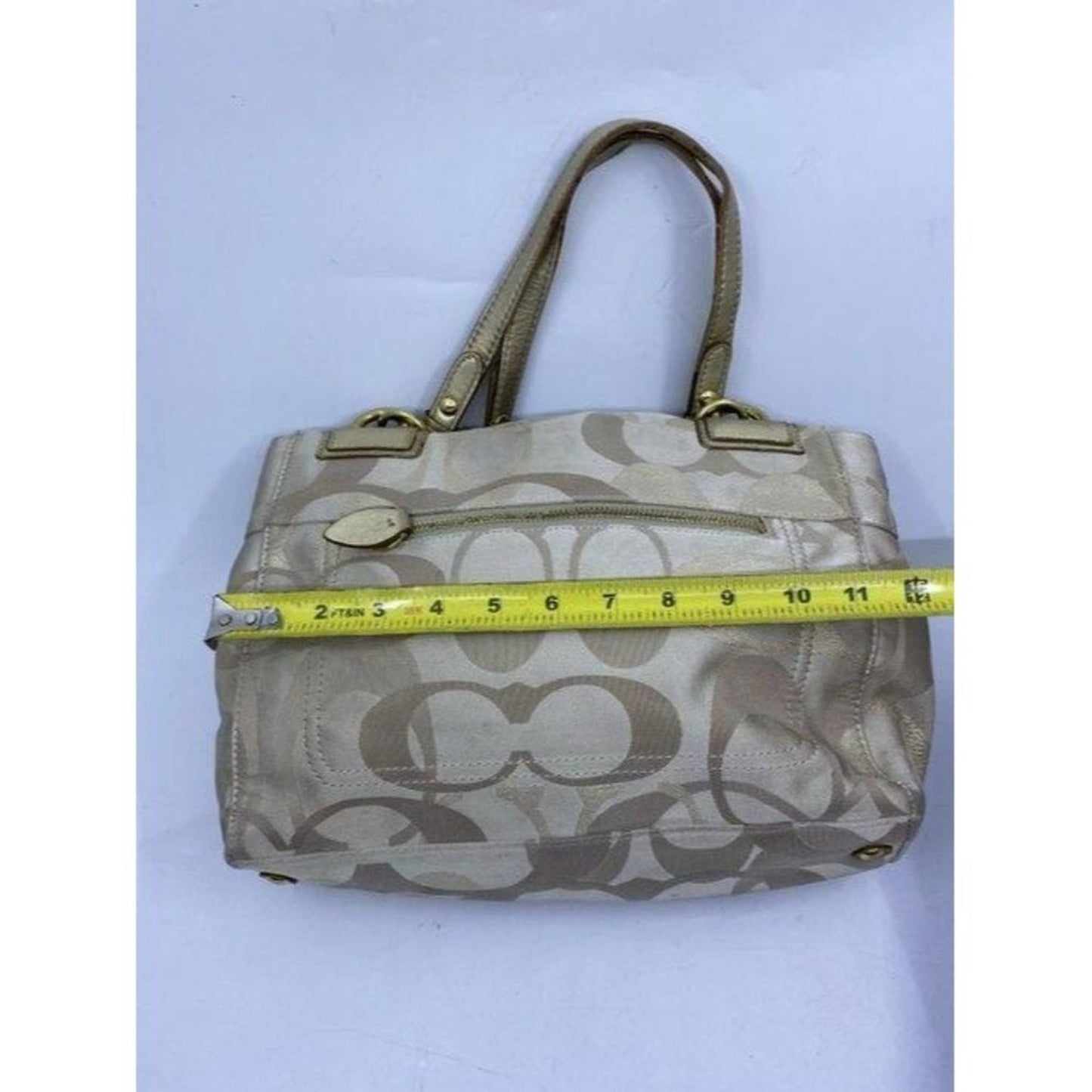 coach large gray gold fabric shoulder bag
