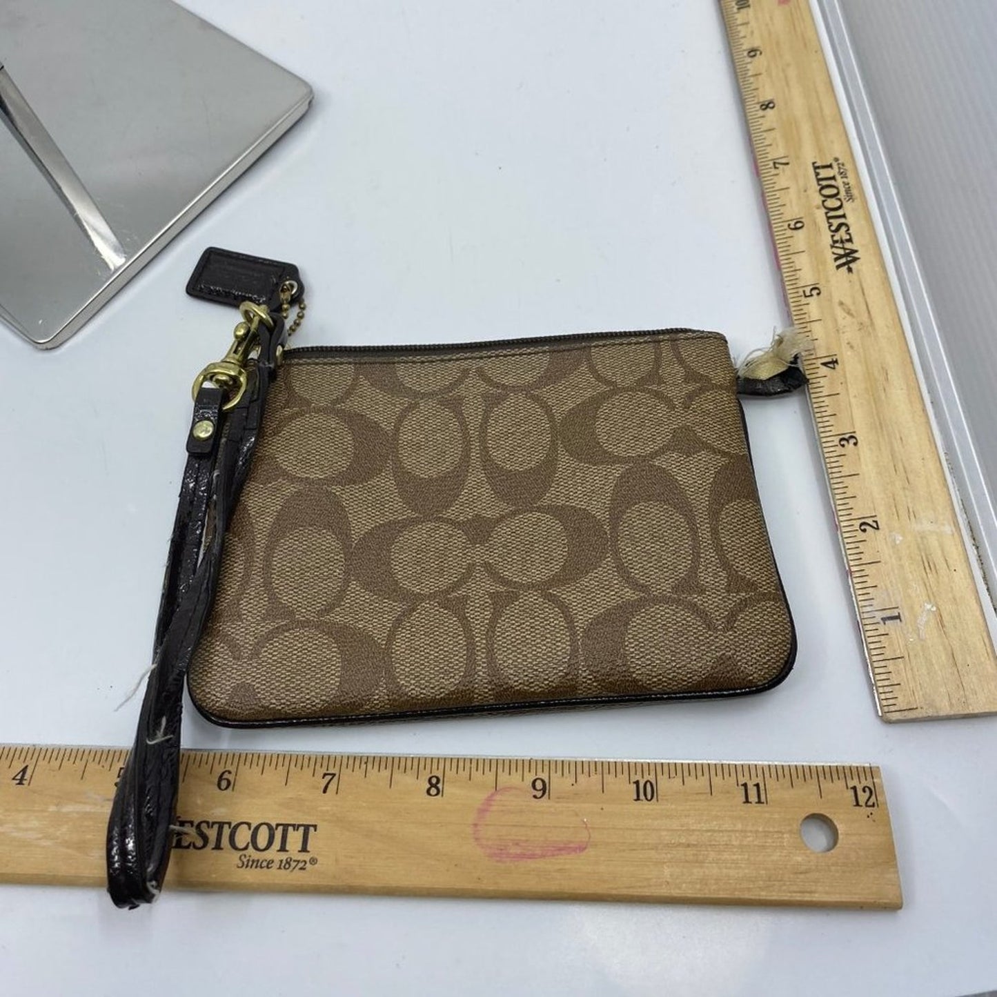 COACH Tan Brown C Signature Canvas Wristlet