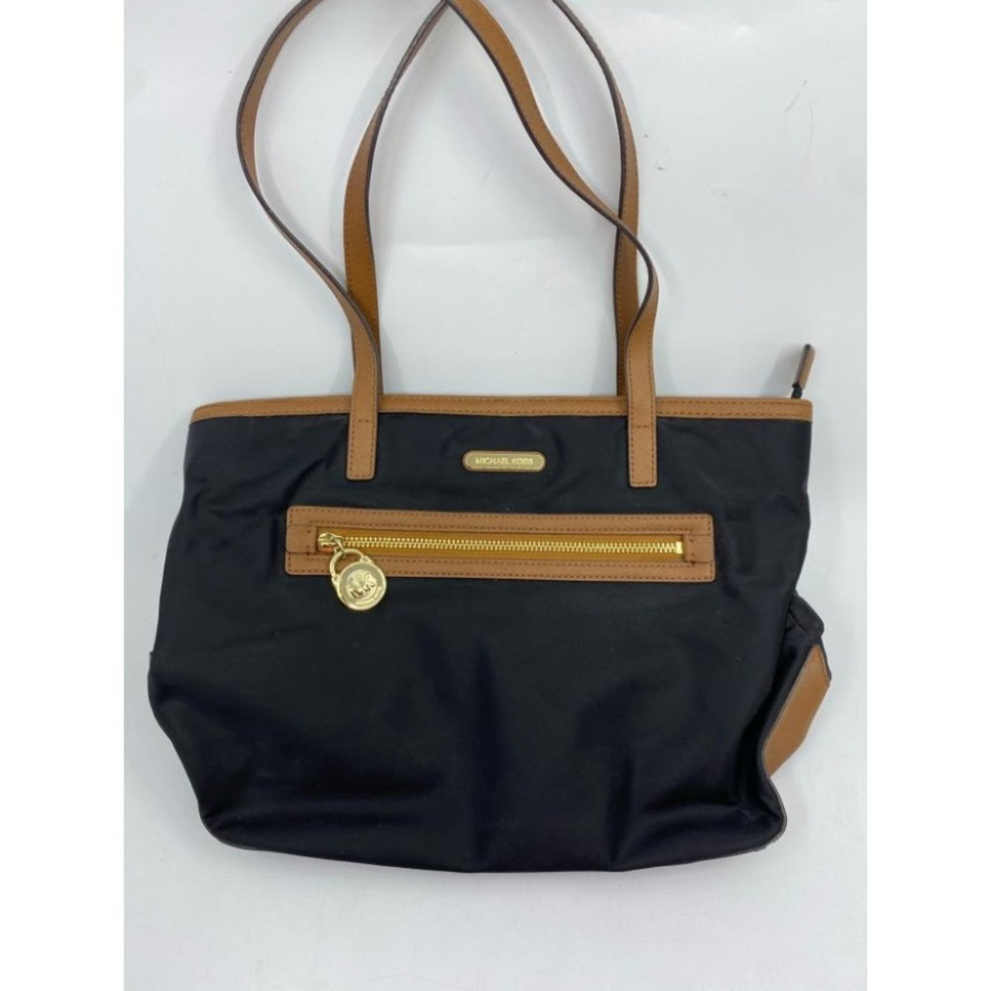 Michael Kors Nylon Black Tan Shoulder Tote Bag LG