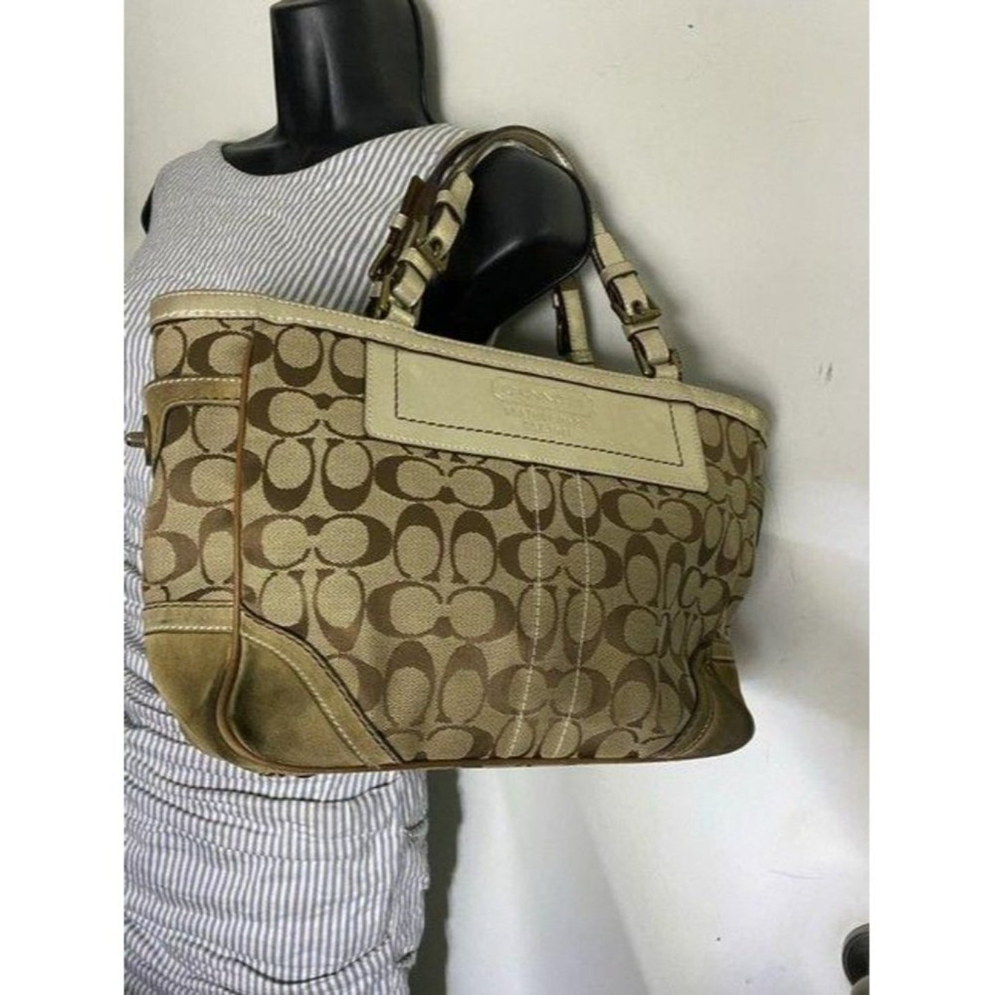 Coach Shoulder Bag Medium Msrp Beige Brown Jacquar