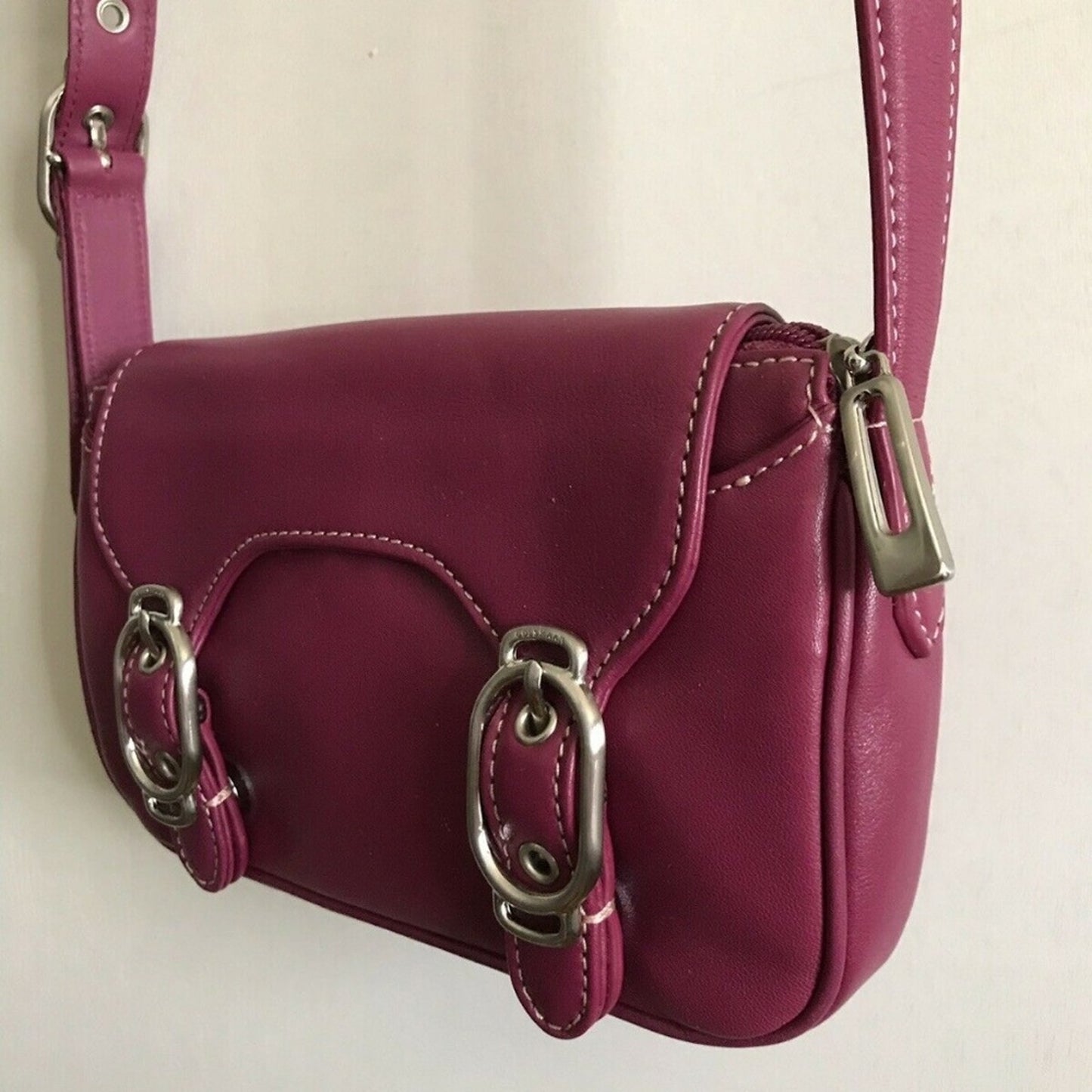 COLE HAAN Small Magenta Leather Crossbody Bag