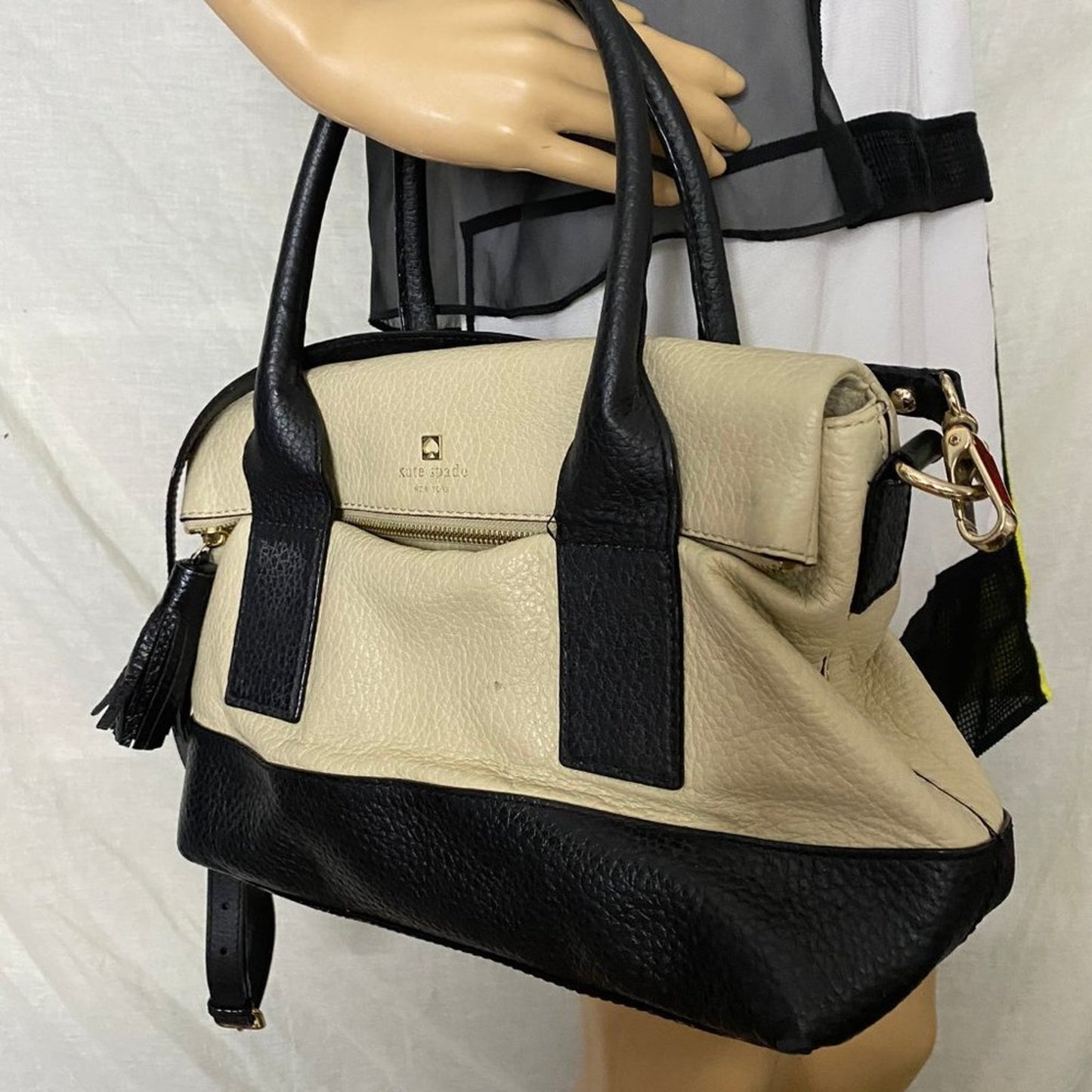 Kate Spade Cream Black Large Leather Shoulder Bag