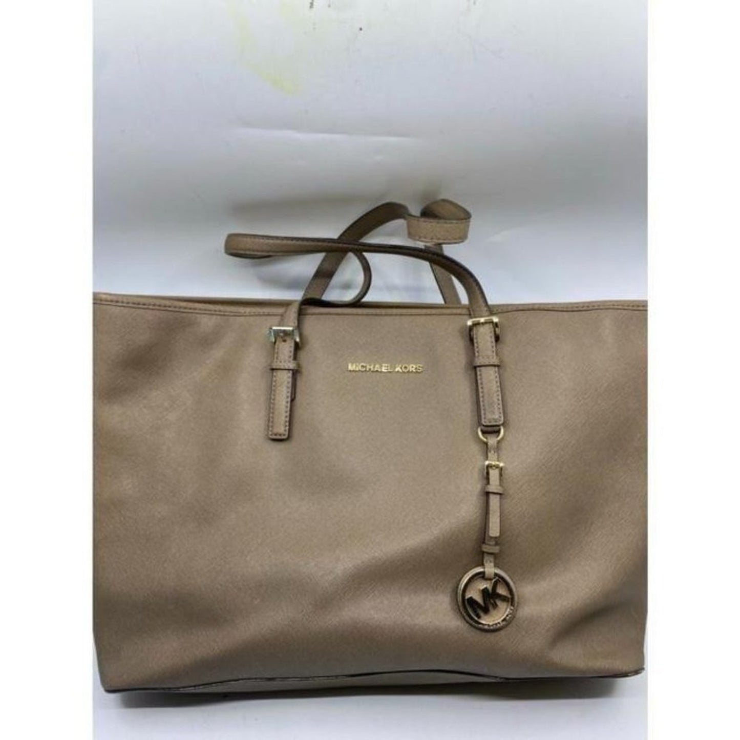 MICHAEL KORS Tan Saffiano Leather Jet Set Tote Bag